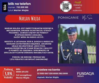 Pomóżmy druhowi z Łaszczówki. Wieloletni strażak Marian Wajda potrzebuje pomocy